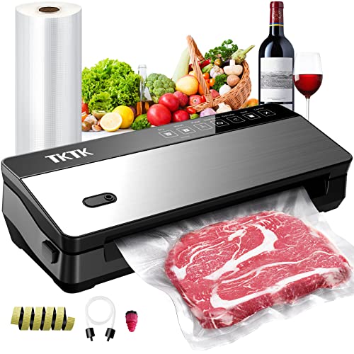 Vacuum Sealer Machine with Starter Kit , TKTK 8 in 1 Powerful Sous Vide Food Vacuum Sealer, External VAC for Jars Containers, Built-in Cutter Slim Compact Design for Mom Wife Home Kitchen