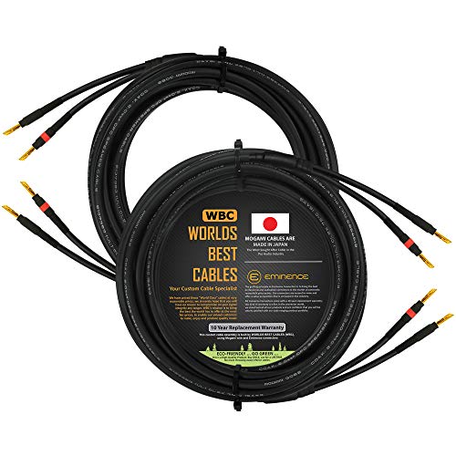 25 Foot - Coaxial Audiophile Speaker Cable Pair Custom Made by WORLDS BEST CABLES – Using Mogami 3082 Wire & Eminence Gold Plated Banana Plugs (2 Plugs on Each end)