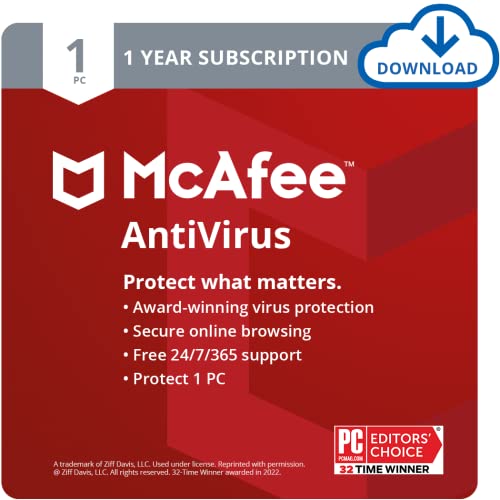 [Old Version] McAfee AntiVirus Protection 2022 | 1 PC (Windows)| Antivirus Protection, Internet Security Software | 1 Year Subscription | Download Code