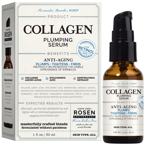Rosen Apothecary Collagen Plumping Serum with Collagen Amino Acids, Resveratrol Extract Helps Premature Aging, Retinol for Reduced Lines and Wrinkles, 30ml/1 fl oz