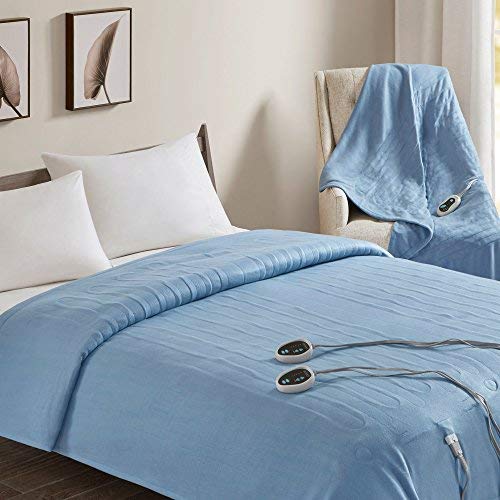Beautyrest Fleece 2 Piece Electric Blanket Combo Ultra Warm and Soft Heated Throws Bedding Set with Auto Shutoff, Queen, Blue