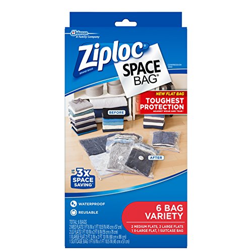 Ziploc Space Bag Clothes Vacuum Sealer Storage Bags for Home and Closet Organization, M/L/XL/Suitcase, 6 Bags Total