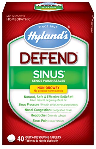 Sinus Relief by Hyland's Defend, Decongestant, Headache and Sinus Relief, Non-Drowsy, Natural Sinus and Cold Medicine for Adults, 40 Count