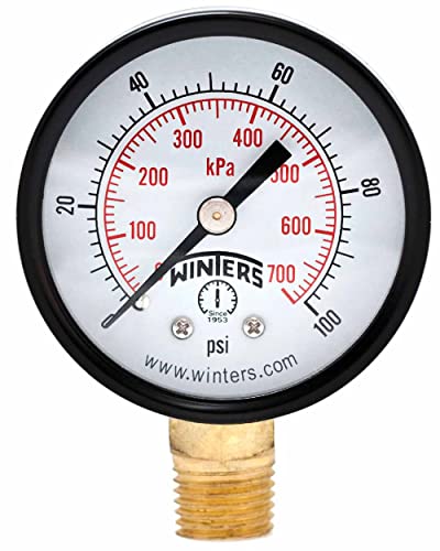 Winters 2 inch Dial Size, Multi Function Economy Utility Dry Pressure Gauge, Brass Internals, Black Steel Case, Dual Scale 0-100 psi/kPa, 3-2-3% Accuracy, 1/4 inch NPT Bottom Mount, Pressure Gauge