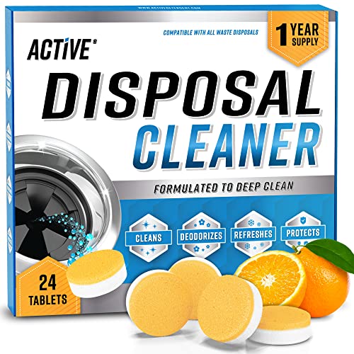 ACTIVE Garbage Disposal Cleaner Deodorizer Tablets 24 Pack - Fresh Citrus Foaming Scrub Sink Disposer Freshener, Natural Kitchen Drain Cleaning Tablet - 1 Year Supply