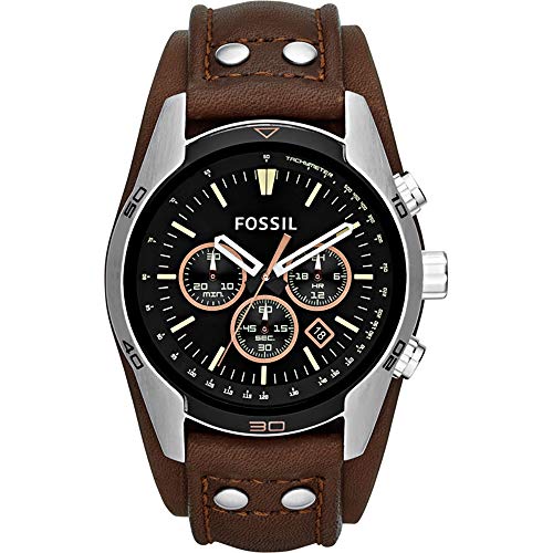 Fossil Men's Coachman Quartz Stainless Steel and Leather Chronograph Watch, Color: Silver, Brown (Model: CH2891)