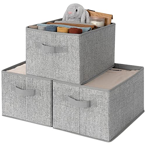 GRANNY SAYS Clothing Storage Bins for Closet with Handles, Foldable Rectangle Baskets, Fabric Containers Boxes for Organizing Shelves Bedroom, Gray, Large, 3-Pack