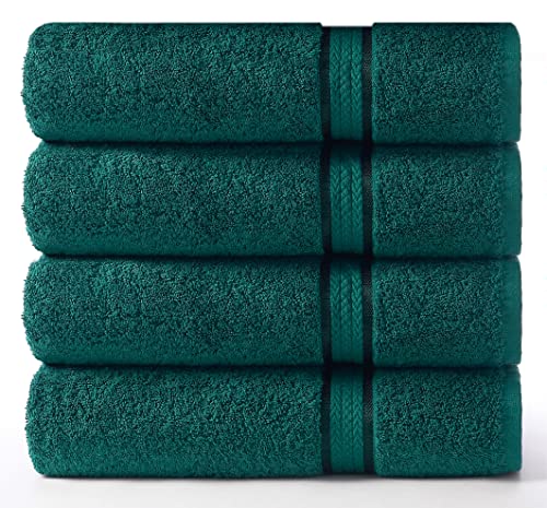 COTTON CRAFT Ultra Soft 4 Pack Oversized Extra Large Bath Towels 30x54 Teal Weighs 22 Ounces - 100% Pure Ringspun Cotton - Luxurious Rayon Trim - Ideal for Everyday use - Easy Care Machine wash