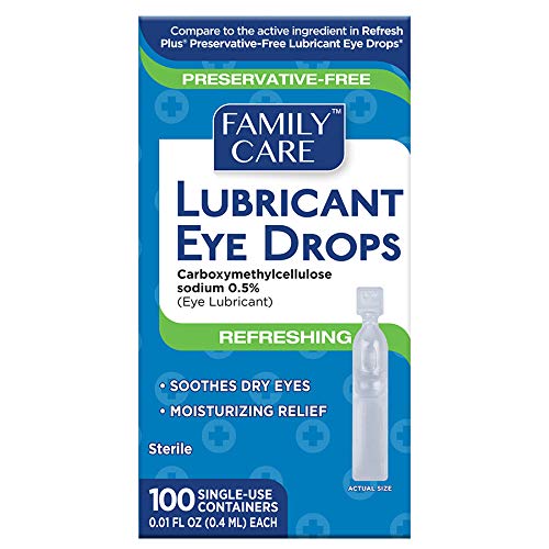 Family Care Refreshing Lubricant Eye Drop Preservative Free Single Use Vials Individually Sealed containers of 5 vials, Relief for Redness Dry itching Sensitive Allergies 1 Package (100 Count)…