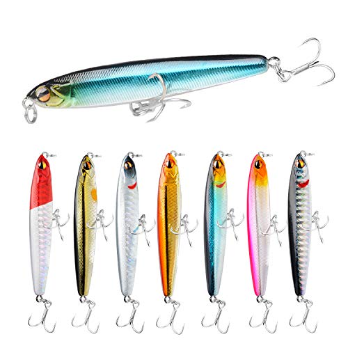 Fishing Lures Fishing Pencil Lure Slow Sinking Hard Bait Pencil Popper Lifelike Bass Fishing Lure for Saltwater and Freshwater,8pcs