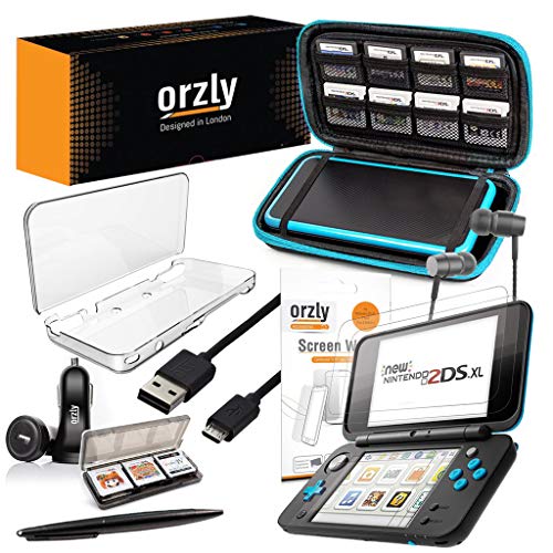 Orzly 2DSXL Accessories, Ultimate Starter Pack for New Nintendo 2DS XL (Bundle Includes: Car Charger/USB Charging Cable/Console Case/Cartridge Cases & More. (See Full Description for Details)