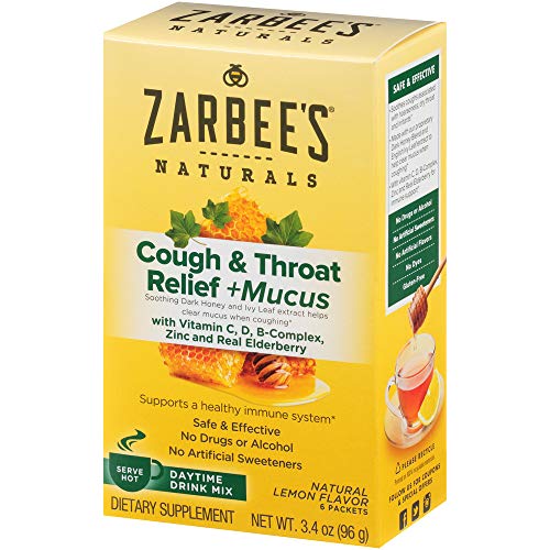 Zarbee's Naturals Cough & Throat Relief + Mucus Daytime Drink Mix with Dark Honey, Natural Lemon Flavor, 20.4 Oz