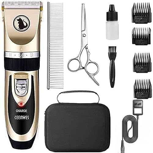 Ceenwes Dog Clippers with Storage Case Low Noise Pet Clippers Rechargeable Trimmer Cordless Grooming Tool Professional Dog Hair Trimmer with Comb Guides Scissors for Dogs Cats & Others