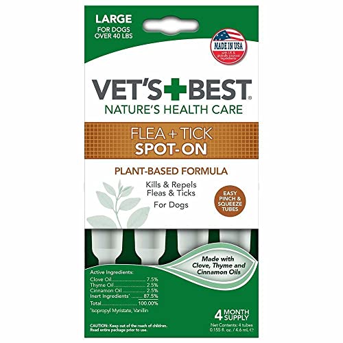 Vet's Best Flea and Tick Spot-on Drops, Topical Flea and Tick Prevention for Dogs - Plant-Based Formula - Certified Natural Oils - for Large Dogs - 4 Month Supply