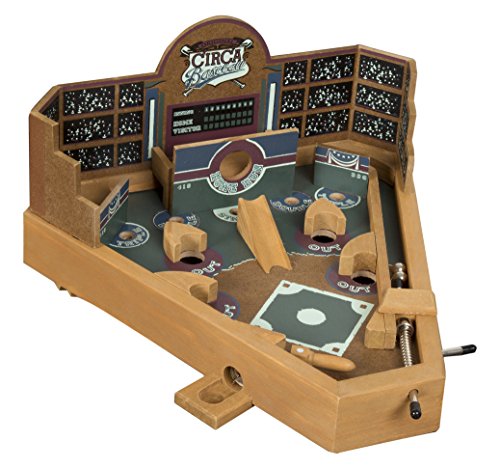 Hey! Play! Baseball Pinball Tabletop Skill Game - Classic Miniature Wooden Retro Sports Arcade Desktop Toy for Adult Collectors and Children, NULL