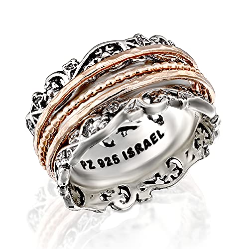 PZ Paz Creations .925 Sterling Silver and Rose Gold over Silver Spinner Ring (9), Made in Israel