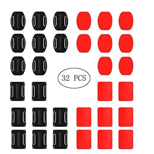 EVERMARKET 32 Pieces Helmet Adhesive Pads Sticker - 16 Curved and 16 Flat Mounts for GoPro Hero 7 6 5 4 3+ 3 2 SJ4000 5000 6000 DBPOWER AKASO VicTsing APEMAN Rollei Lightdow and Sony Sports DV and Mor
