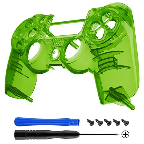 eXtremeRate Transparent Crystal Clear Green Replacement Faceplate Front Housing Shell Compatible with ps4 Slim Pro Controller CUH-ZCT2 JDM-040/050/055 - Controller NOT Included
