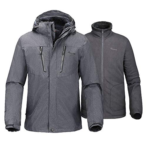 OutdoorMaster Men's 3-in-1 Ski Jacket - Winter Jacket Set with Fleece Liner Jacket & Hooded Waterproof Shell - for Men (Graphite,L)