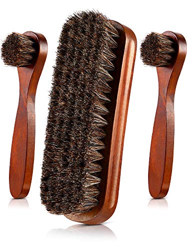 3 Pieces Horsehair Shoes Polish Brushes Kit Leather Shoes Boots Care Clean Polish Daubers Applicators