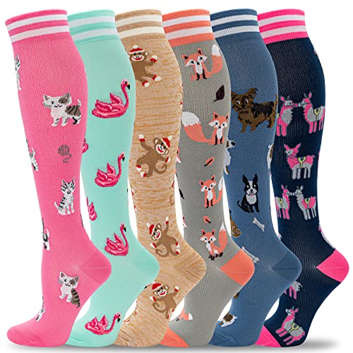 fenglaoda Compression Socks Women Men 20-30 mmHg 6 Pairs,Knee High Best Support Socks for Running, Sports,Travel, Flight, Nurse, Pregnancy