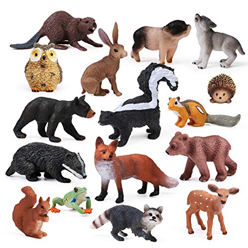 16PCS Forest Animals Baby Figures, Woodland Creatures Figurines, Miniature Toys Cake Toppers Cupcake Toppers Birthday Gift for Kids