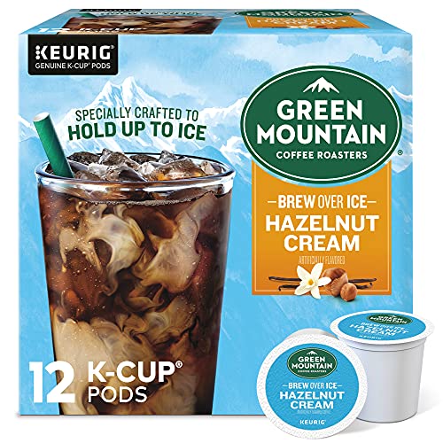 Green Mountain Coffee Roasters Brew Over Ice Hazelnut Cream, Single Serve Keurig K-Cup Pods, Flavored Iced Coffee, 12 Count