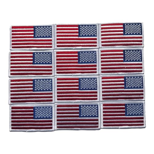 Hero's Pride Reverse American Flag Patch, White Border USA Patch, Law Enforcement, 3-3/8 x 2', Sew-On, 12 Pack
