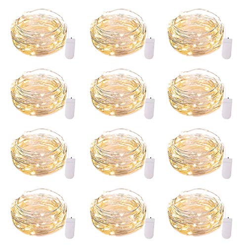 Brightown 12 Pack Led Fairy Lights Battery Operated String Lights Waterproof Silver Wire 7 Feet 20 Led Firefly Starry Moon Lights for DIY Wedding Party Bedroom Patio Christmas (12 Pack, Warm White)