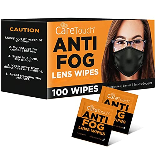 Care Touch Anti Fog Wipes for Glasses, 100 Individually Wrapped Antifog Lens Wipes