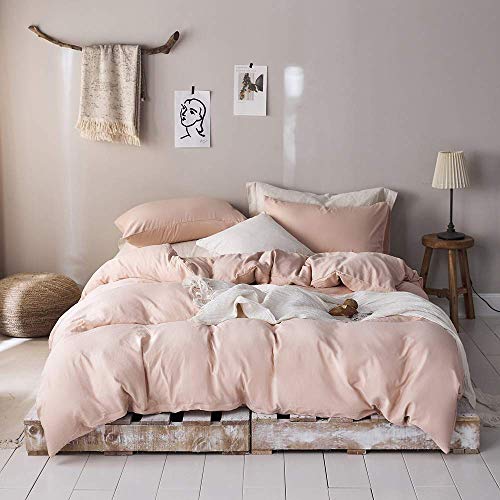 ROOMLIFE Girls Queen Duvet Cover Blush Pink Aesthetic Bedding Sets 3 pcs Peach Pink Bedding Queen Size Duvet Cover Set (1 Comforter Cover+2 Pillowcases)