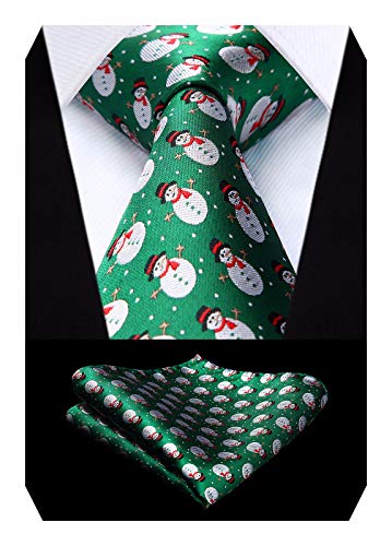 Enlision Christmas Ties for Men Funny Novelty Holiday Christmas Santa Green Tie Pocket Square Set Fun Party Xmas Necktie handkerchief Tie Set New Year Gift
