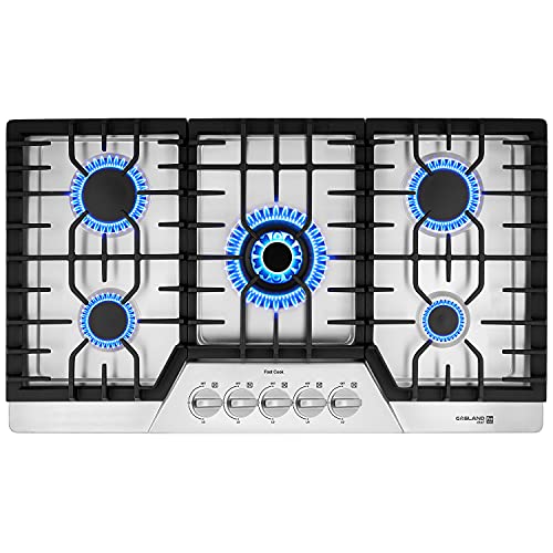 36' Gas Cooktop, GASLAND Chef PRO GH2365SF 5 Burner Gas Stove, 36 Inch NG/LPG Convertible Gas Cooktops, Gas Countertop Plug-in with Thermocouple Protection, Stainless Steel