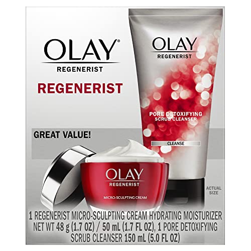 Face Wash by Olay Regenerist Advanced Anti-Aging Pore Scrub Cleanser (5.0 Oz) and Micro-Sculpting Face Moisturizer Cream (1.7 Oz) Skin Care Duo Pack, Total 6.7 Ounces Packaging may Vary