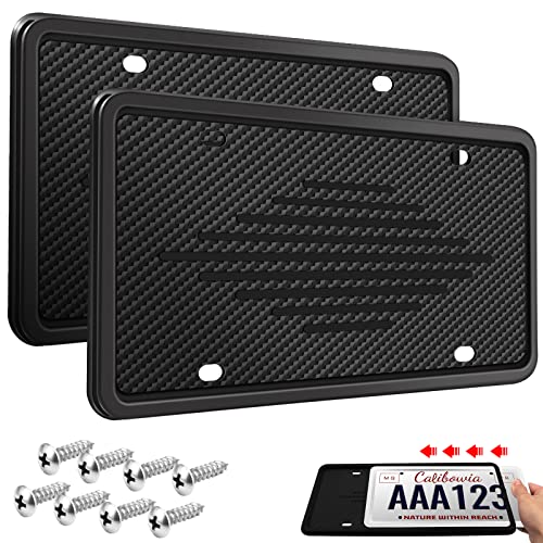 Intermerge License Plate Frames, 2 Pack Car License Plate Cover, Universal US Car Black TPU License Plate Bracket Holder. Rust-Proof, Rattle-Proof, Weather-Proof with Drainage Holes Car Accessories