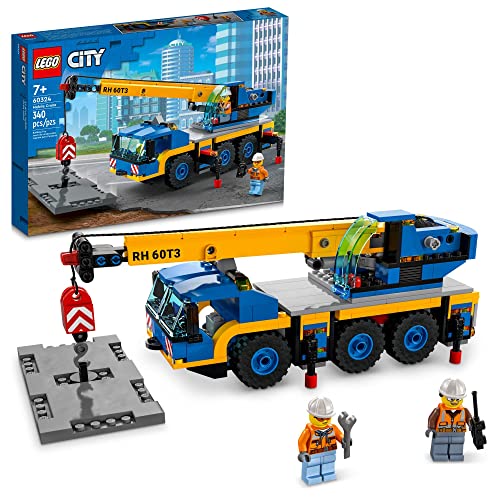 LEGO City Great Vehicles Mobile Crane Truck Toy Building Set 60324 - Construction Vehicle Model, Featuring 2 Minifigures with Tool Toys Kit and Road Plate, Playset for Boys and Girls Ages 7+