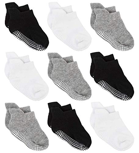 ZAPLES Baby Non Slip Grip Ankle Socks with Non Skid Soles for Infants Toddlers Kids Boys Girls, Assorted 9 Pack, 12-36 Months