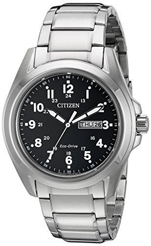 Citizen Men's Eco-Drive Weekender Garrison Field Watch in Stainless Steel, Black Dial (Model: AW0050-82E)