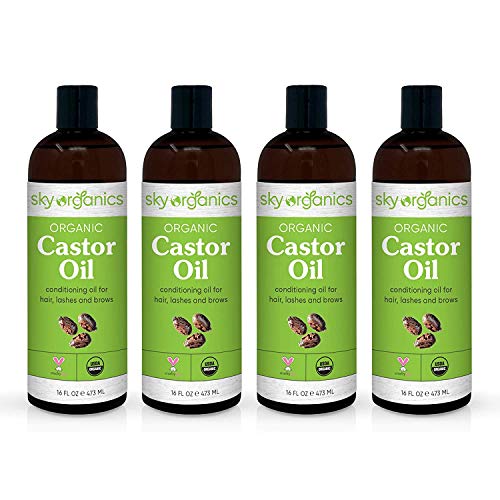 Sky Organics Castor Oil USDA Organic Cold-Pressed (16oz x 4 Pack) 100% Pure Hexane-Free Castor Oil - Conditioning & Healing, For Dry Skin, Hair Growth - For Skin, Hair Care, Eyelashes - Caster Oil