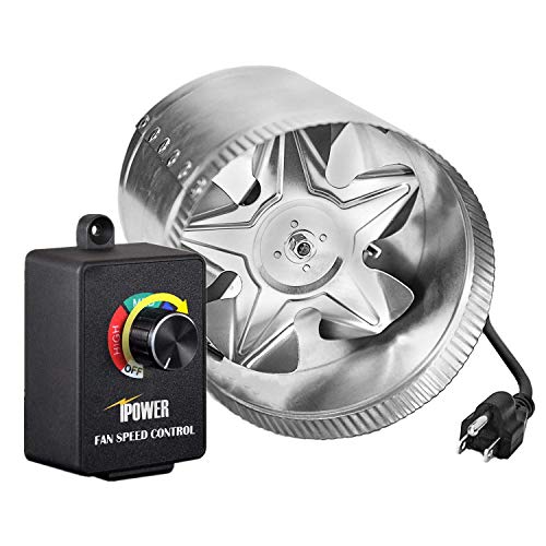 iPower GLFANXBOOSTER8CTRLV1 8 Inch 420 CFM Booster Fan Inline Duct Vent Blower with Variable Speed Controller Adjuster,Low Noise,Silver