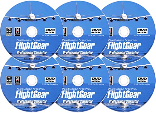 FlightGear Flight Simulator 2022 X Premium DELUXE Edition Flight Sim 6 Disc DVD CD Set Compatible with Microsoft Windows 11 10 8.1 8 7 Vista PC & Mac OS | 600+ Aircraft & FULL Worldwide Scenery!