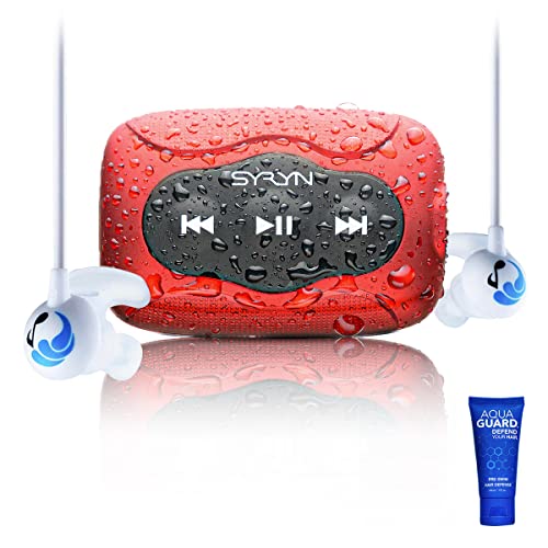 Waterproof 8 GB SYRYN Swimbuds Sport Bundle for Swimming with Music | Drag and Drop MP3, AAC, M4a, FLAC Using PC or Mac (No Apple Music, Spotify, or Other Streaming Services)