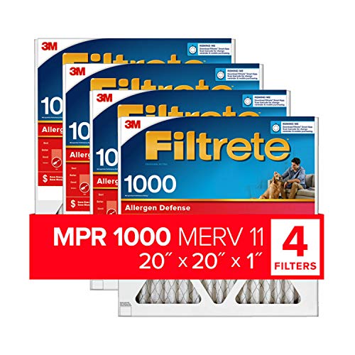 Filtrete 20x20x1 Air Filter MPR 1000 MERV 11, Allergen Defense, 4-Pack (exact dimensions 19.69 x 19.69 x 0.81)