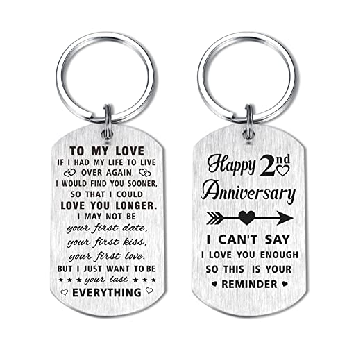 Yobent 2nd Wedding Anniversary Keychain Gifts for Husband Wife Him Her, Happy Second 2 Year Anniversary for Men Women