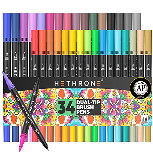 Hethrone Markers for Adult Coloring - Felt Tip Pens Coloring Markers 34 Colors
