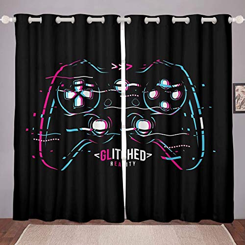 Franala Gamepad Windows Curtains Games Gamer Curtain for Bedroom Living Room Kids Boys Video Game Gamepad Drapes Game Controller Room Decoration 2 Panels,Black