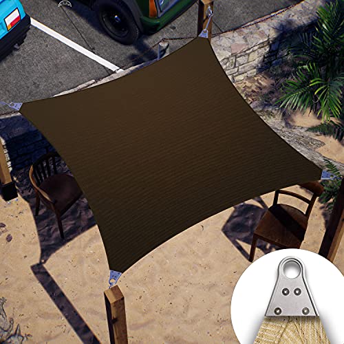 ColourTree 20' x 20' Brown Square Super Ring Sun Shade Sail Canopy Structure, Super Durable Heavy Duty, Reinforced Corners, Edges & 260 GSM Permeable Fabric - 5 Years Warranty - We Customize