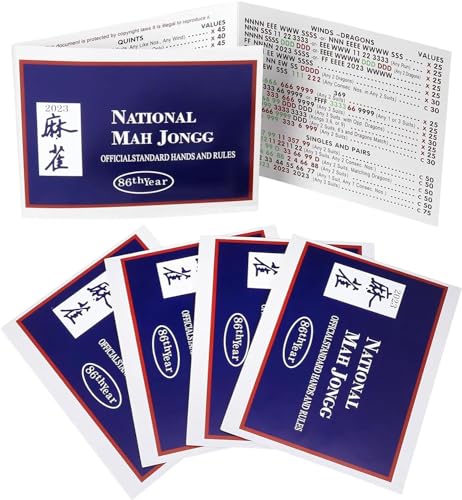 DGHIS Mahjong Card2024, 4PC Mahjong Card Official Standard Hand and Rules Mahjong Card Large Print Mahjong Scorecard 4Pcs (Blue)