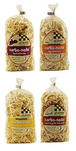 Al Dente Pasta Carba-Nada Low-Carb Fettuccine Pasta Variety Pack - Basil, Lemon Pepper, Roasted Garlic, Egg (4-Pack)