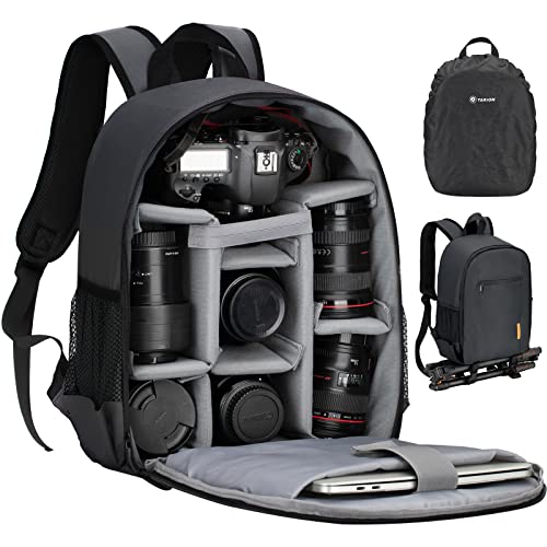 TARION Camera Bag Professional Camera Backpack with Rain Cover Laptop Compartment Waterproof Photography Backpack Case for Women Men Photographers DSLR SLR Mirrorless Camera Lens Tripod Black TB-S